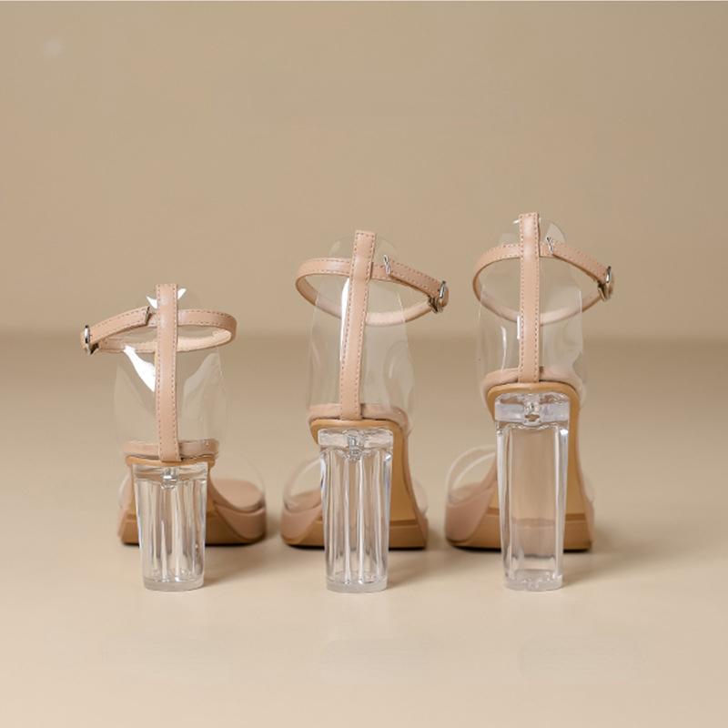 Korean Version Sexy Fashion Transparent High Heels 2024 Summer New Straight Buckle Ultrahigh Heel Thick Heel Women's Sandals