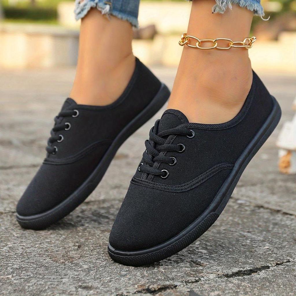 Damen Niedrig geschnittene lässige Canvas Schnür-Sneaker für den Alltag
