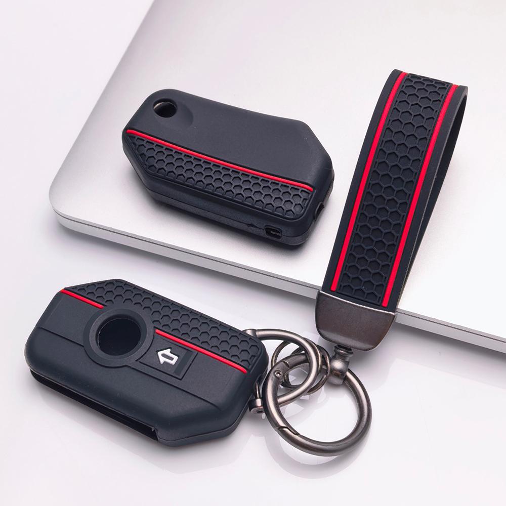 Silicone Key Cover with keychain for BMW Motorcycle 2 Button Smart Key, Fits BMW R1200GS R1250GS F750GS F850GS K1600GT, Shockproof Key Fob Holder