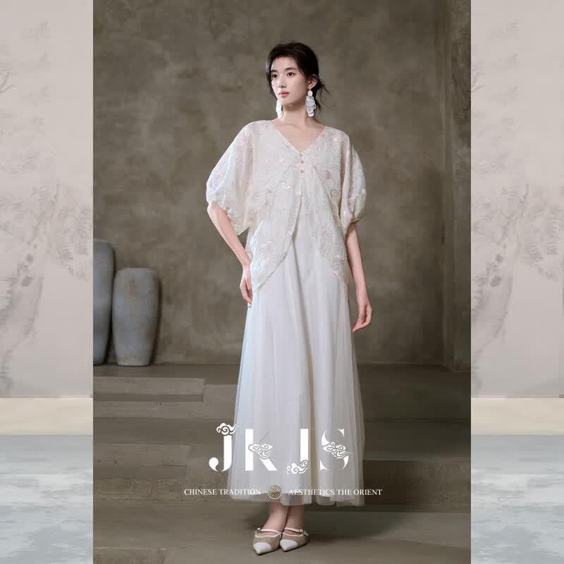 JK&JS Wuyingqun Tencel Embroidered Mesh Summer Dress