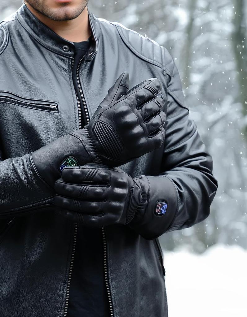 KEMIMOTO Electric Heated Gloves for Made of Goat Separate heating on the back and and Large battery level PSE power shock For motorcycles and outdoor