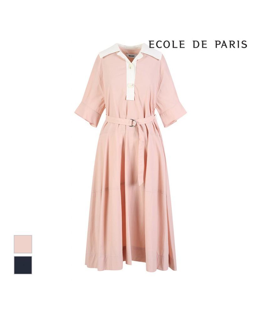 ECOLEDEPARIS Big Collar Contrast Short Sleeve Dress_Rb36Wocm32A