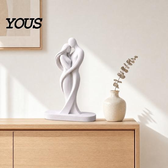 Matte Finish Sculpture Abstract Human Body Statue, Female Figurine Embracing Love Sculpture, 3D One-Piece Molding Couple Shape Statue for Living Room