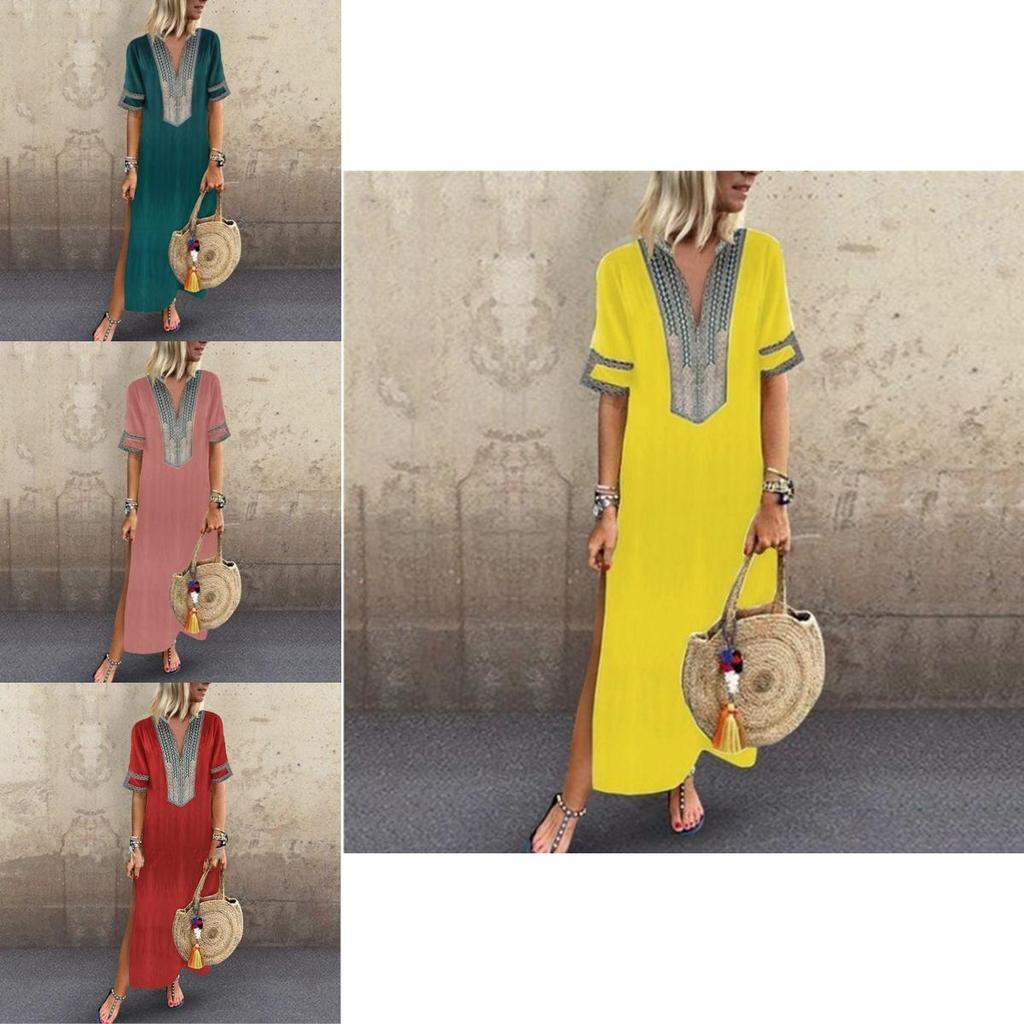 Elegant Plus Size Womens V-neck Long Maxi Dress For Effortless Summer Style