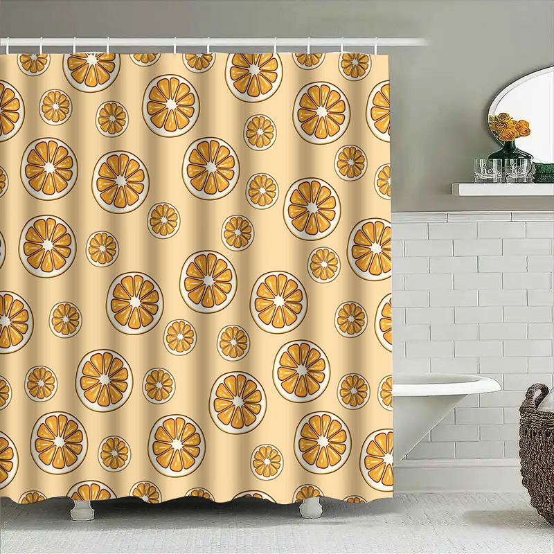 Bright Orange Slice Shower Curtain Modern Bath Decor Waterproof Fabric Bathroom Window Hanging Decoration White/Orange (180X240C
