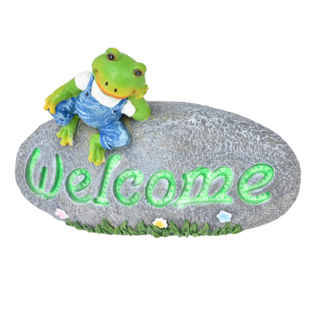 Statuie Broască Bine Ai Venit Decor de Grădină Luminos Lucrare de Artă din Rășină Patio Curte Gazon Ornament Animal pentru