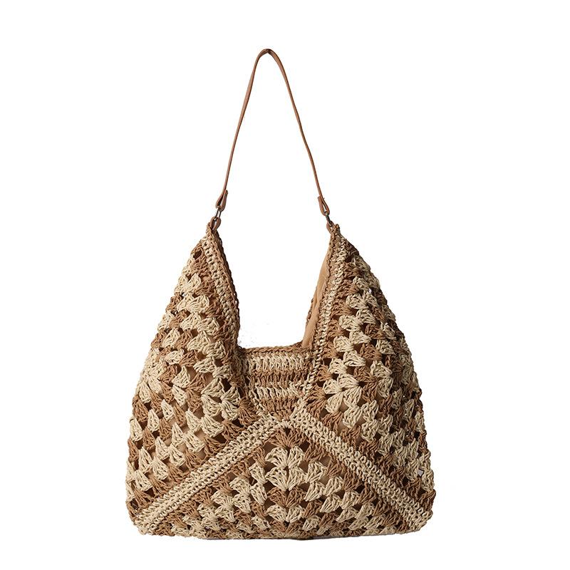 Large capacity woven bag women's new 2025 summer fashion shoulder straw bag versatile tote bag