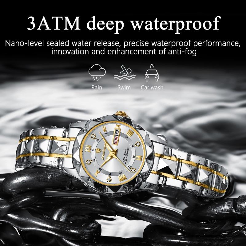 POEDAGAR Elegant Luxury Women Watch Luminous Waterproof Week Date Wristwatch Stainless Steel Fashion Quartz Ladies Watches