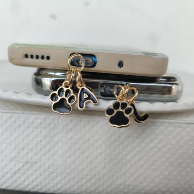 1 Zwarte Kattenpoot Dierenvormige Telefoon Stofplug met Letters, Geschikt voor IPhone/Type-C Interface Stofpluggen, DIY Telefoon Decoratie en Bescherming