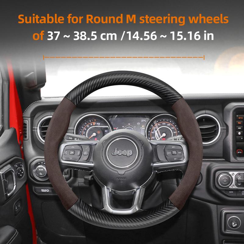 For Jeep Suede Carbon Fiber Steering Wheel Cover Fit Renegade Compass Wrangler Jk Grand Cherokee Wk2 Jl Gladiator Tj Patriot DX