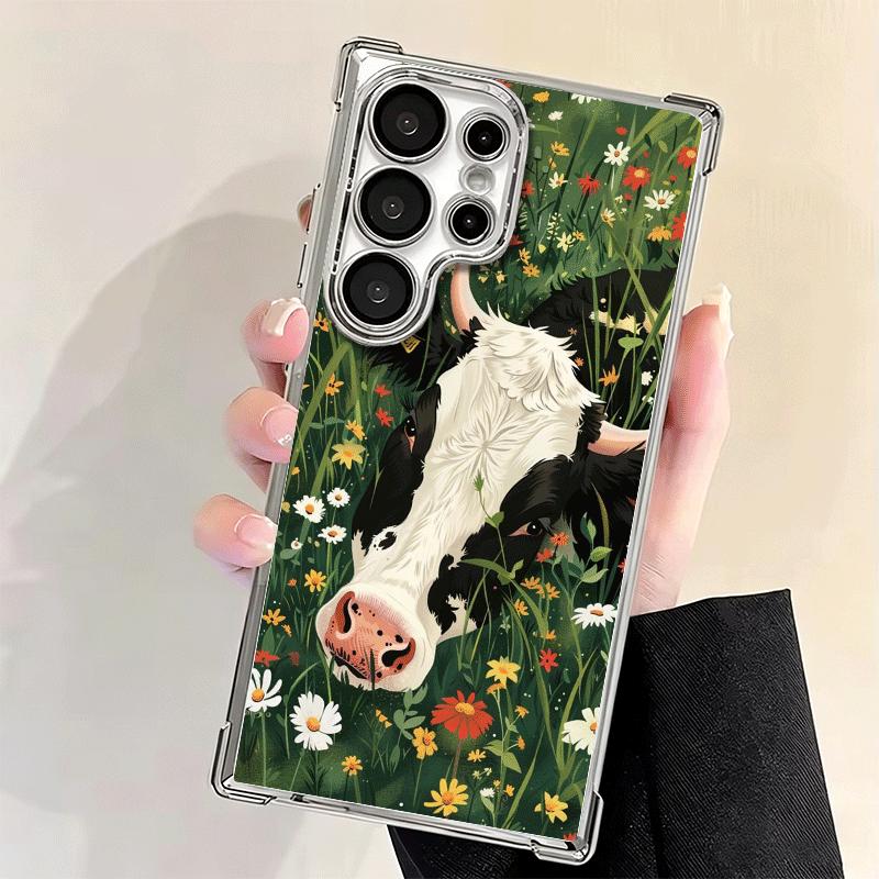 White Black Dairy Cattle Symbol Plating Phone Case For Samsung Galaxy S24 S25 FE S26 Edge S23 Ultra S22 S21 Plus S20 Anti-Fall A