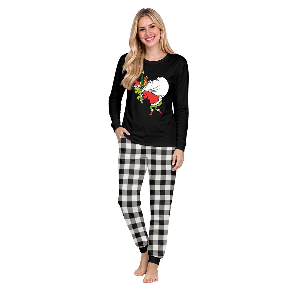 Christmas Print Crewneck Top and Jogger Pants Set Casual Two Piece Outfit for Holiday Lounging