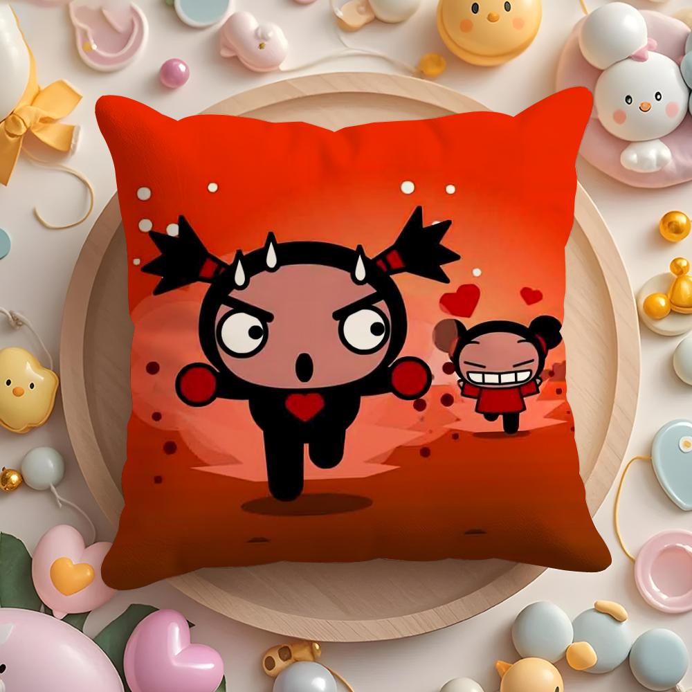 Kawaii P-Pucca Anime Cushion Cover Plush Fabric Soft Double-Sided Printed Sofa Pillow Case Colorfast Home Decor Gift