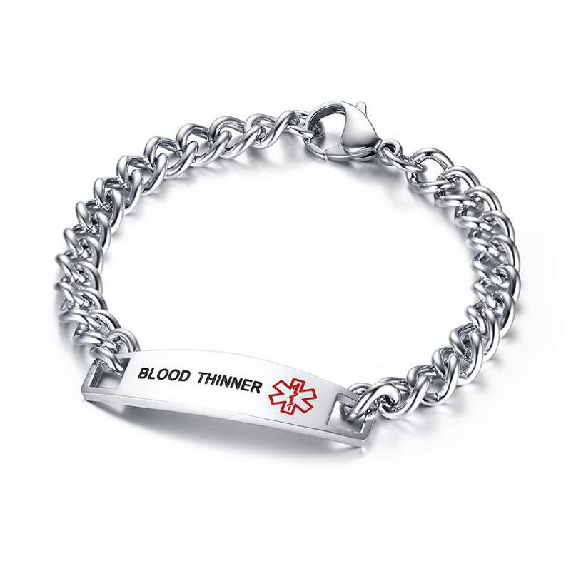 Surgical Stainless Steel Chain Medical Alert ID Bracelets Type 2 Diabetes Medical Bracelet for Women and Men