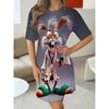 Women's Home Rabbit Printed Short-sleeved Nightgown, Comfortable Round Neck Home Skirt, Loose Version, Essential for Home
