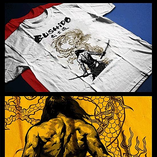 

Samurai T-Shirt deadly warrior with sword Bushido Code Japanese katana Dragon S