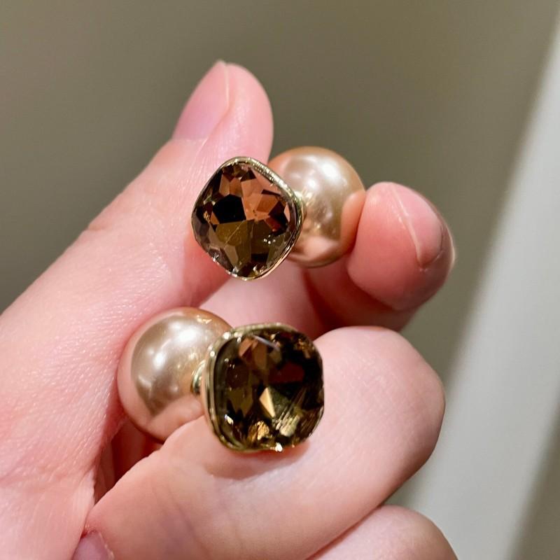 Natural tiger's eye stone series stud earrings for women Maillard exquisite retro earrings niche light luxury high-end temperament earrings