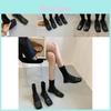 Elegant Black Matte Women's Square Toe Knit Sock Boots For Spring And Autumn Fashion