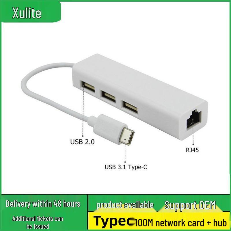 USB-C To RJ45 Ethernet 100M Wired Network Adapter and USB 2.0 Hub