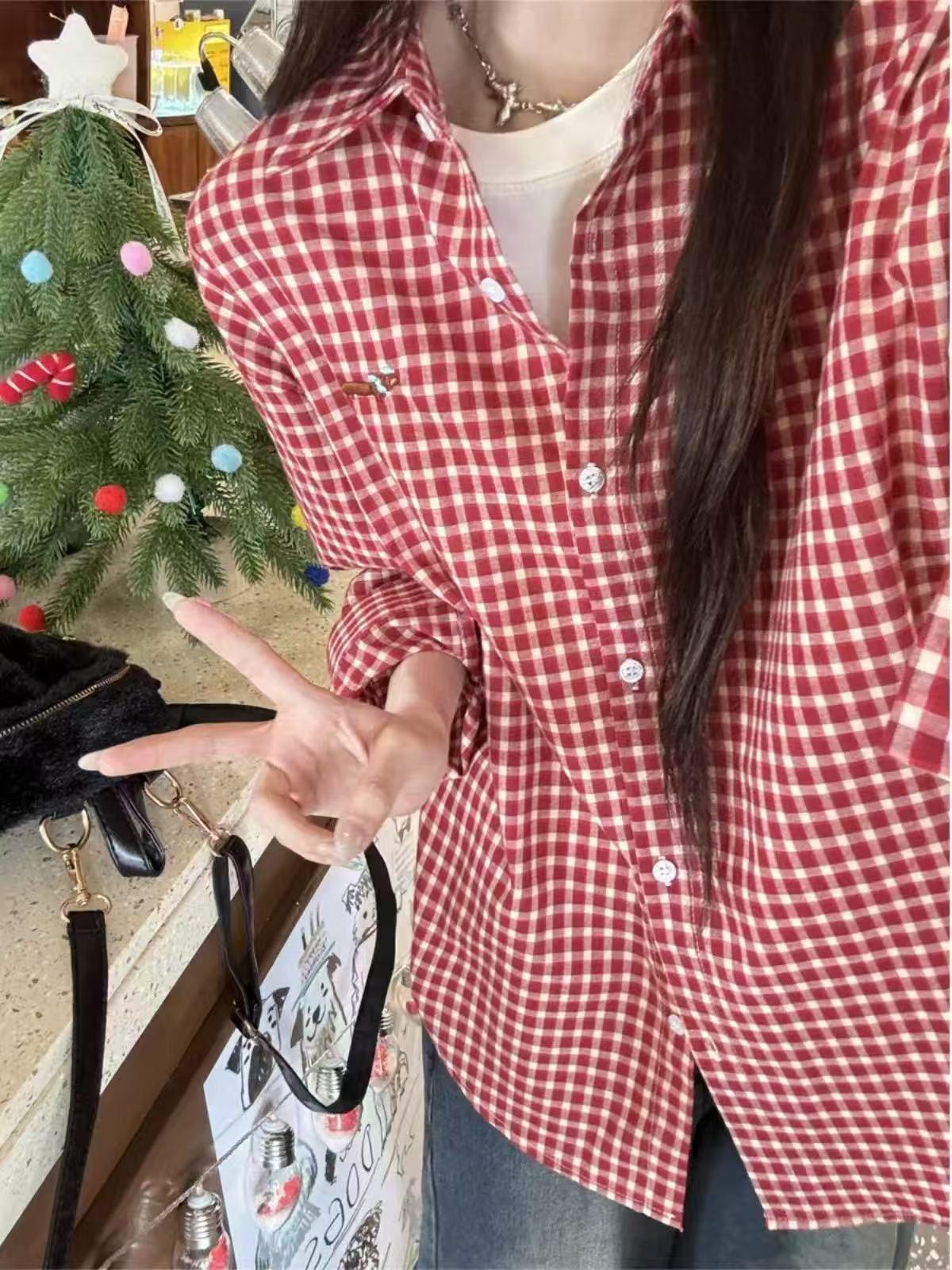 

Женская рабочая рубашка в красную клетку - Коллекция весна/лето 2025 M красный