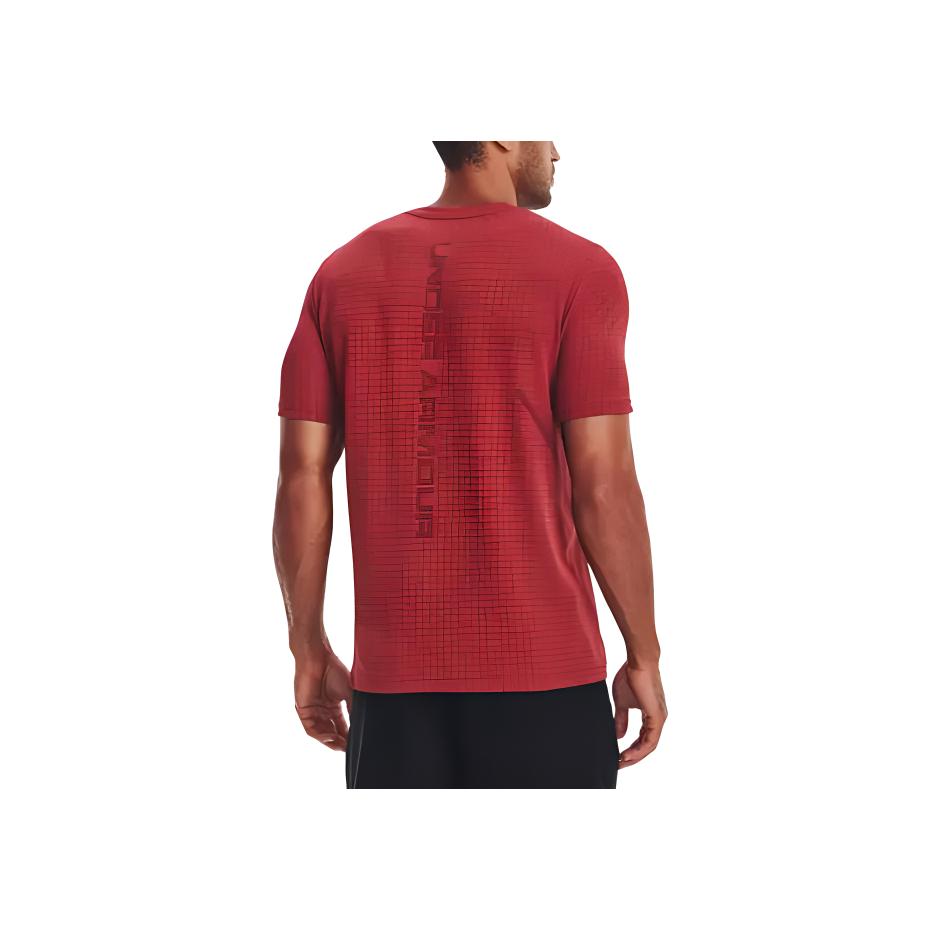 Under Armour Plaid Training Short Sleeve T-Shirt Men Tops Red 1376921-638