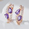 Shiny Purple Natural Zircon Drop Earrings For Women Trend  Rose Gold Color Bride Wedding Fine Jewelry Crystal Gift