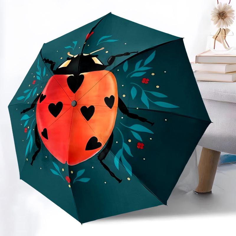 1pc Ladybug Heart Automatic Opening/Closing Umbrella with Operation & Windproof Canopy yy260311010