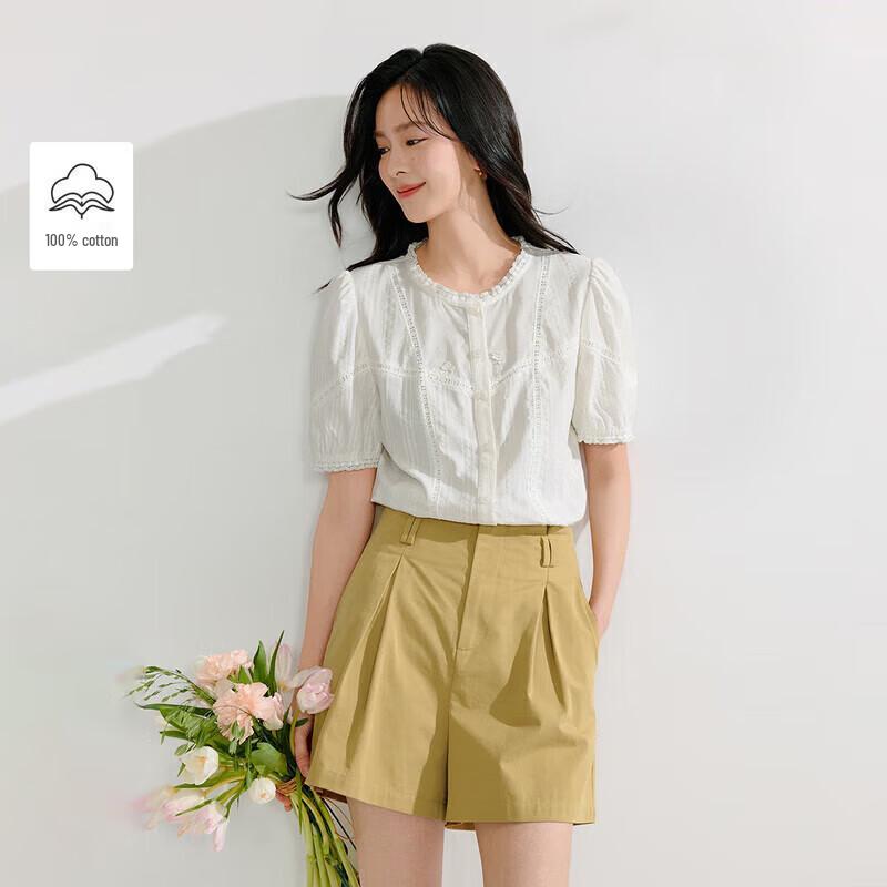 Женская хлопковая блузка Inman с французским воротником-жабо и вышивкой, с коротким рукавом XL