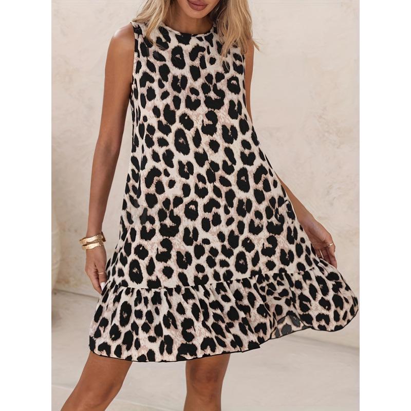 Elegant Sleeveless Leopard Print Summer Dress - Slimming and Fashionable Tall Streetwear