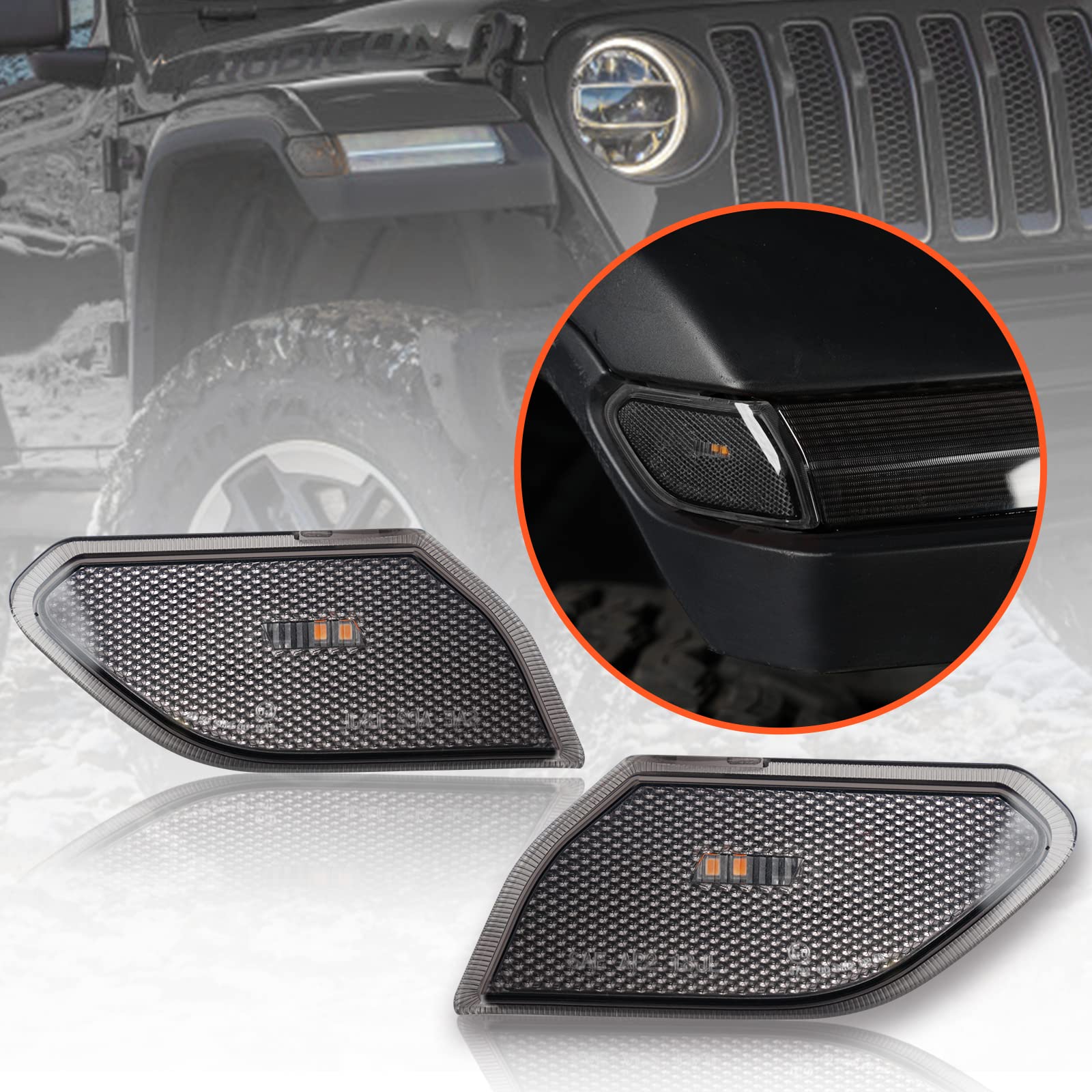

LitMiRaCle Smoke Lens LED Side Marker Light for Jeep Wrangler JL & Gladiator JT