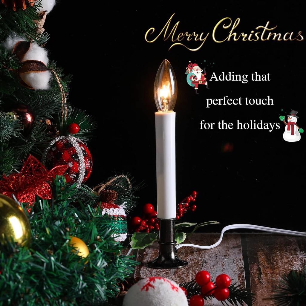 8 Pieces Electric Window Candle with Pewter Plated Base Window Candle Light Sensor Turns with Automatic On/Off for Home Christmas Holiday Party