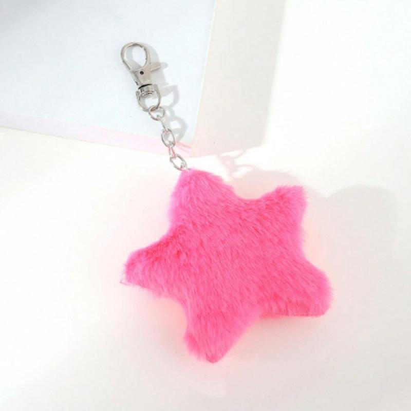 Cute Plush Five-pointed Star Charm Keychain Soft Stuffed Ornament Keyring Lovely Pendants for Purse Bag Backpack Handbag