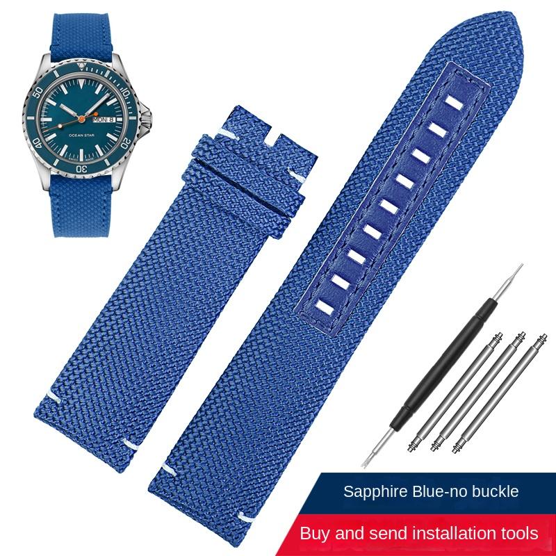 Herren Sport-Armband für Mido M026.629 M026.430 Ocean Star Pilot Nylon-Gewebe Echtleder Unterseite Uhrenarmband 22mm Zubehör