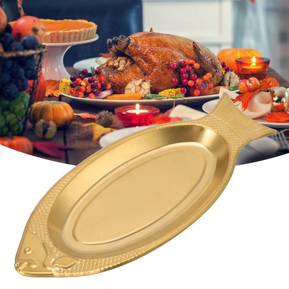 

Stainless Steel Fish Serving Platter Thick Food Tray Kitchen Tools Steaming Plate Wedding S золотой