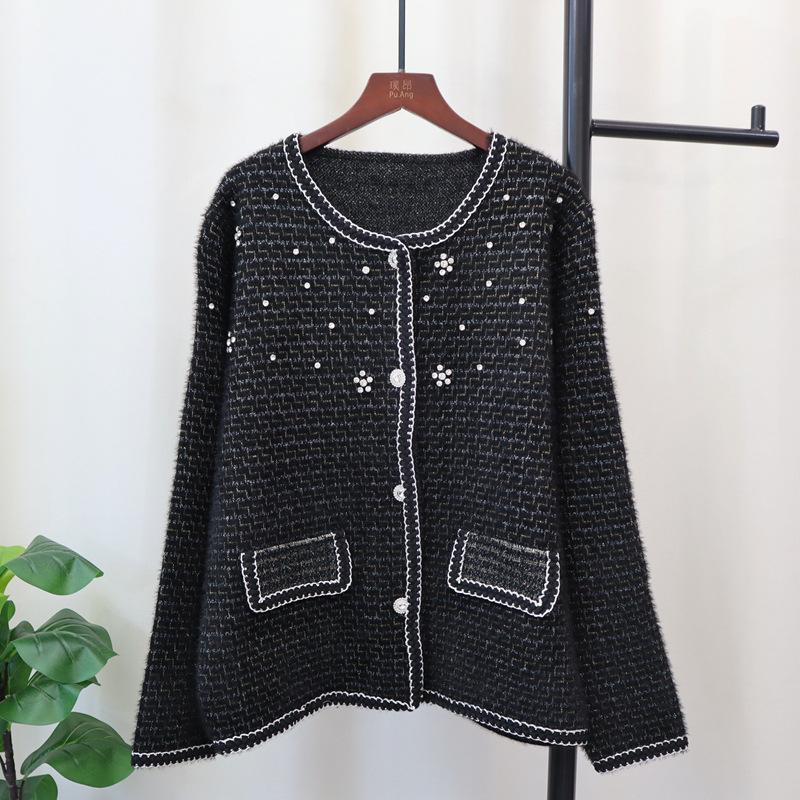 Imitation Mink Velvet Knitted Cardigan Autumn and Winter New Loose Design Sweater Jacket Women