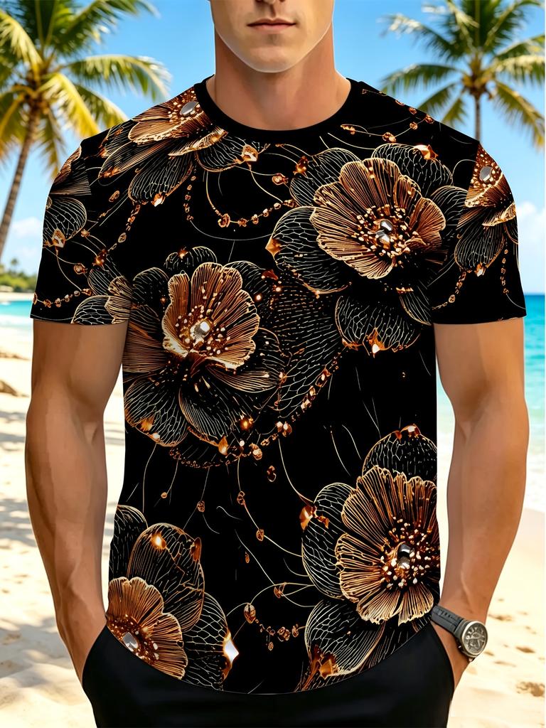 Men'S Digital Print T-Shirt, Men'S Casual Sports Tee, Vibrant Street Style Design, Round Neck Regular Fit, Summer Casual Top, Cool Gift, Artistic