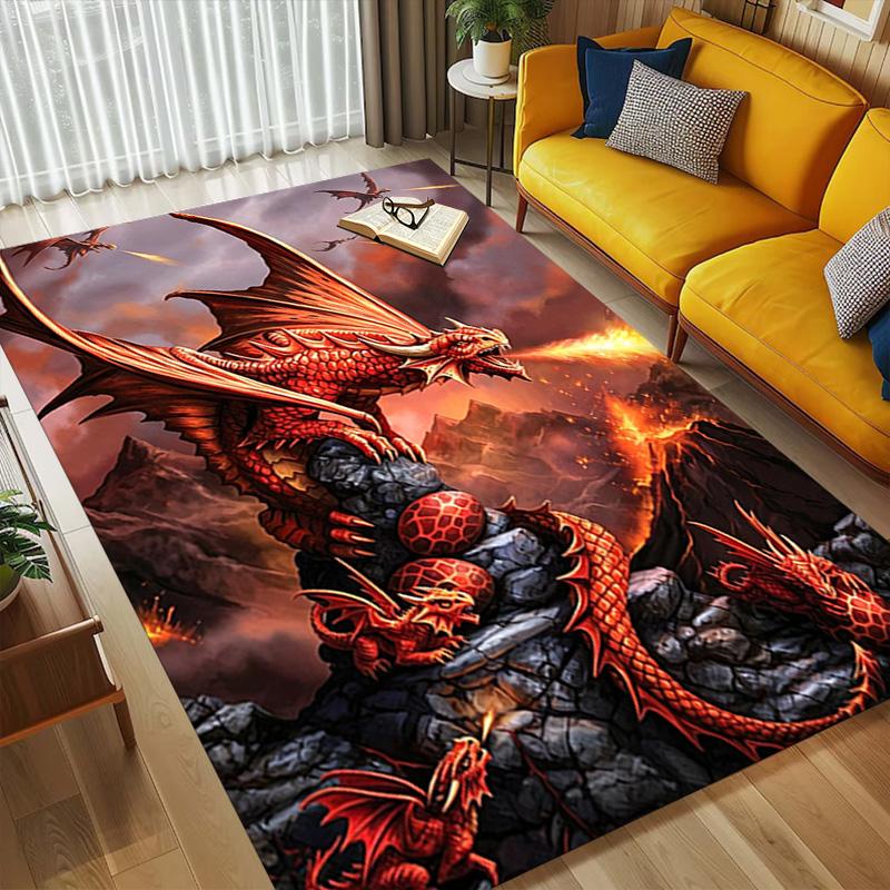 Dragon Fire Living Room Nonslip Area Rug Soft Carpet For Bedroom Game Playroom Sofa Office Home Decor Doormat Christmas Gift