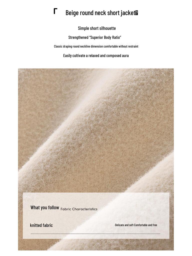 Shechi Elegant Round Neck Wool Blend Short Coat