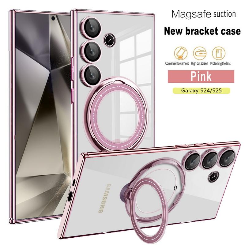 

Прозрачный чехол для телефона с беспроводной зарядкой для Samsung S25 Ultra S24 FE S23 S22 A16 A56 A36 A55 A15 A35 Тонкий прозрачный противоударный магнитный держатель Samsung A56 розовый
