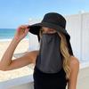 Sun Hat Detachable Face Guard Shawl 3-in-1 Oversized Sun Protection Hat with Anti-UV Fabric Breathable Ponytail Hole Outdoor