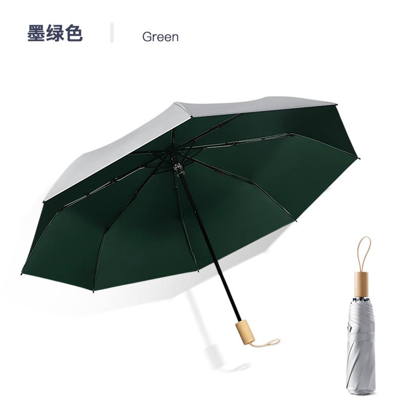 Solid color wooden handle three-fold umbrella wholesale 8-bone silver glue sun protection and UV protection folding umbrella manual umbrella