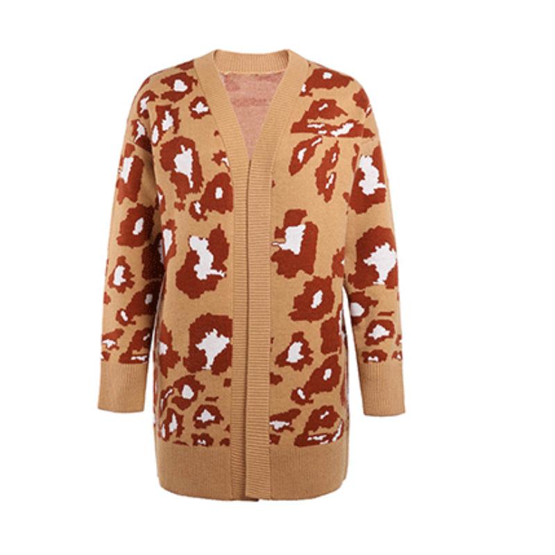 Women's Long Leopard Print Long-sleeved Sweater Cardigan