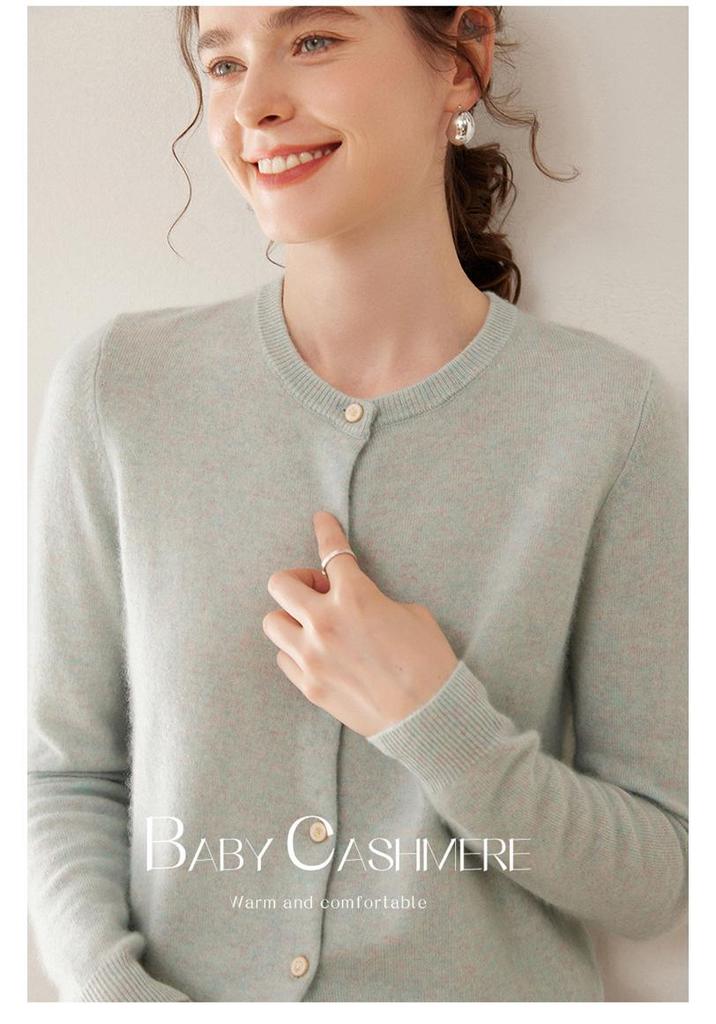 Women's Slim Fit Cashmere Cardigan - Round Neck, Lightweight, Loose Knit Sweater in Solid Color.