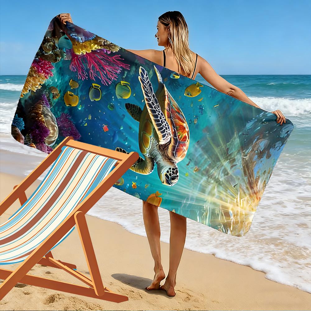 Sea Turtle Coral Reef Scene Beach towel quick-drying for travel outdoor sports jogging beach and swimming