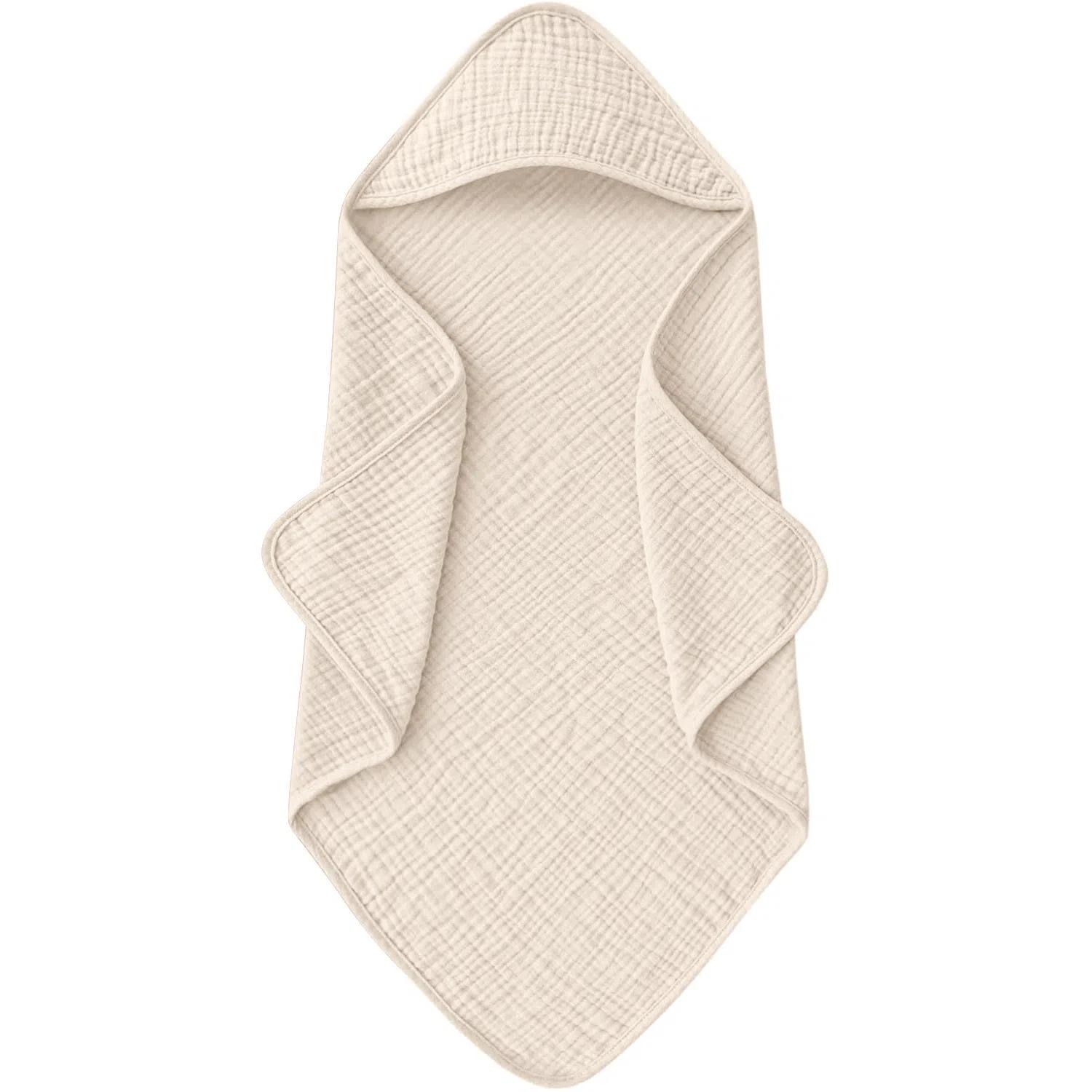 Muslin Babybadjassen met Capuchon, 100% Katoen, Ultrazachte & Absorberende Babybadhanddoeken met Capuchon voor Pasgeborenen & Baby's crème