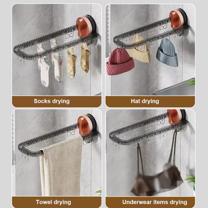 Bathroom Suction Cup Drying Rack Folding Socks Drying Rack Household Clothes Rack Multi Clip Drying Socks Artifact Hanger