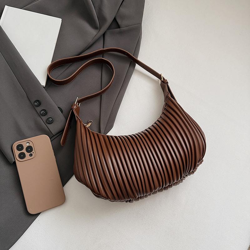 Korean Style Fashion Simple Underarm Bags 2025 Winter Pu Leather Textured Striped Crossbody Bag Female Casual Commuting One Shoulder Bags