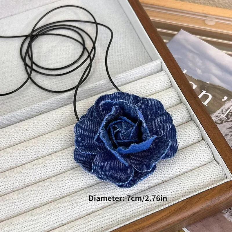 Collier ras du cou tendance avec pendentif en forme de fleur et de rose pour femme, chaîne de clavicule, en jean, réglable, corde cirée, style Y2K