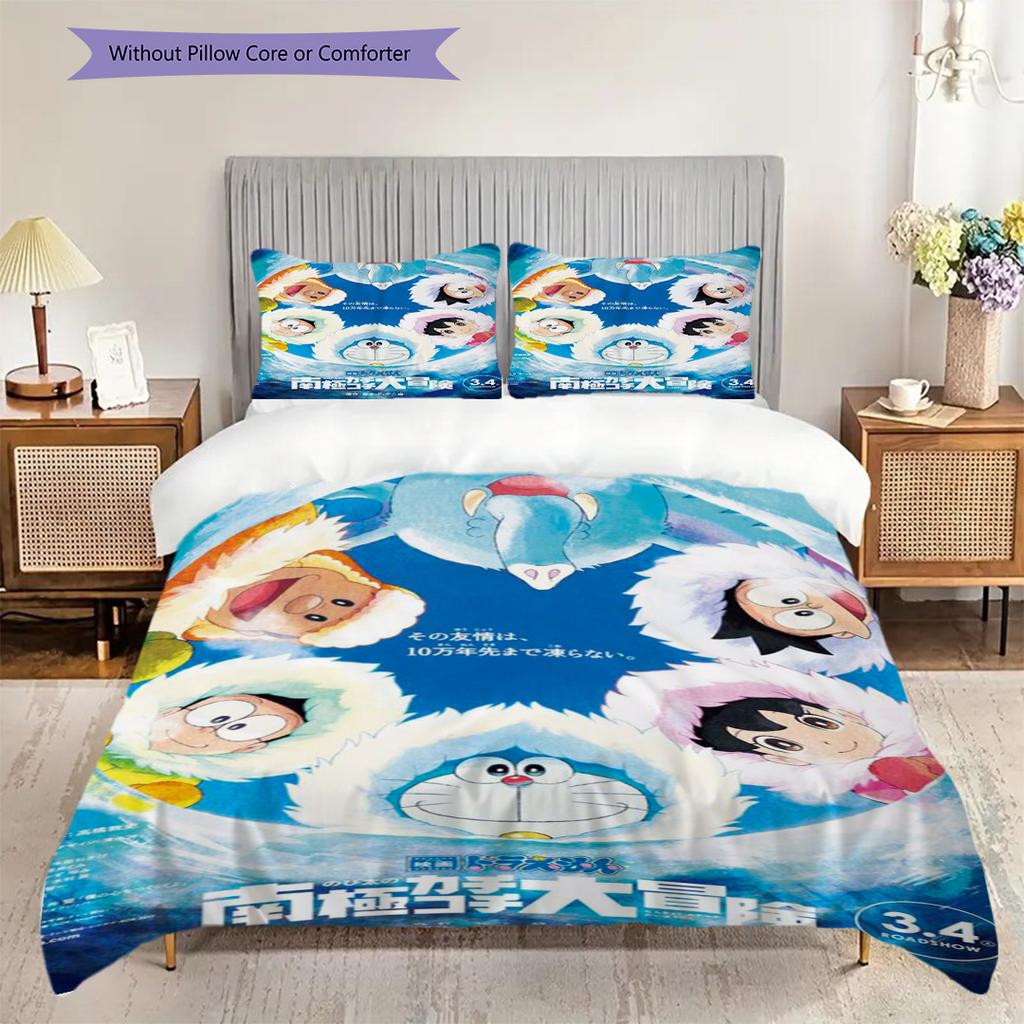 Doraemon Aventura Héroe Azul Historia Juego de Tres Piezas 1 Funda Nórdica 2 Fundas de Almohada Sin Relleno Juego de Cama Suave Y Cómodo