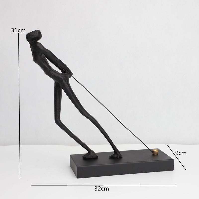 Cast Iron Black Human Sculpture Ornaments, Abstract Art Metal Figure Sculptures, Living Room Decorations, Desktop Figurines